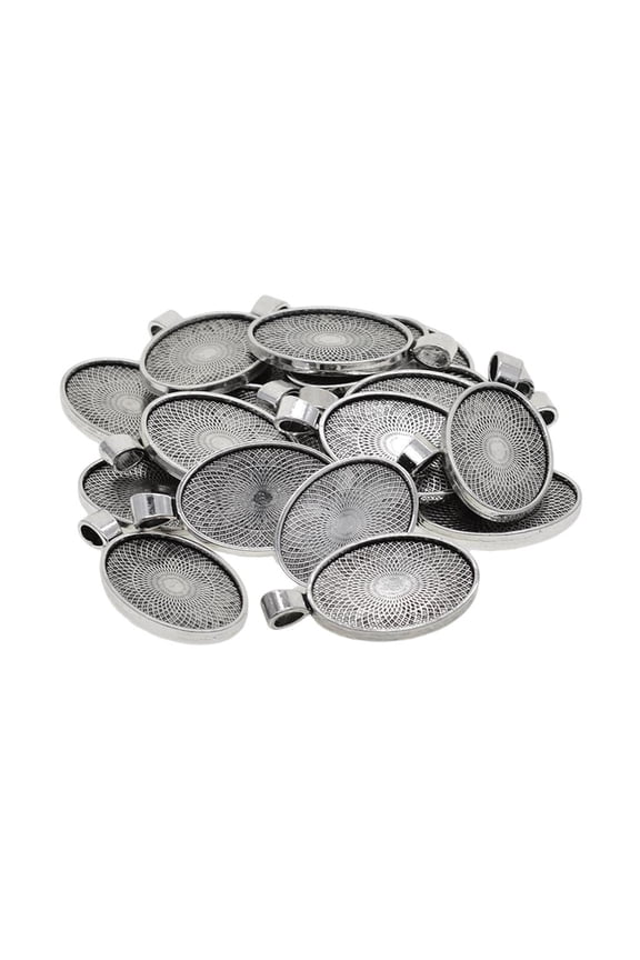 2 Pieces Oval Pendant Trays Silver, Pendant Bezel Cabochon Settings - for