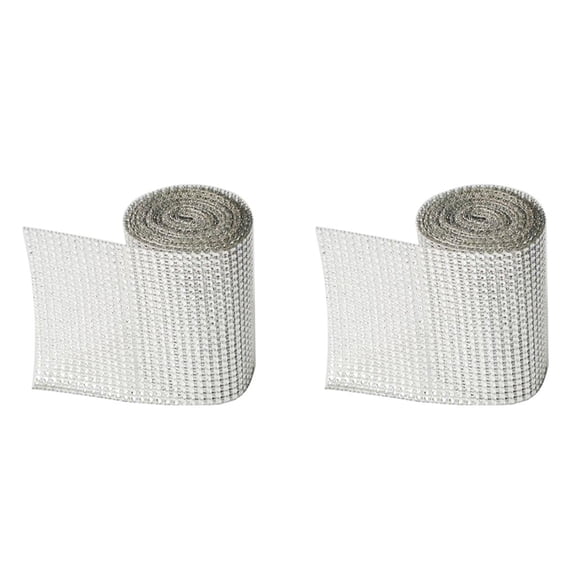 Dualoai 2 Rolls 5 Yard 24 Rows Rhinestone Diamond Bling Wrap Ribbon for Wedding Cake,