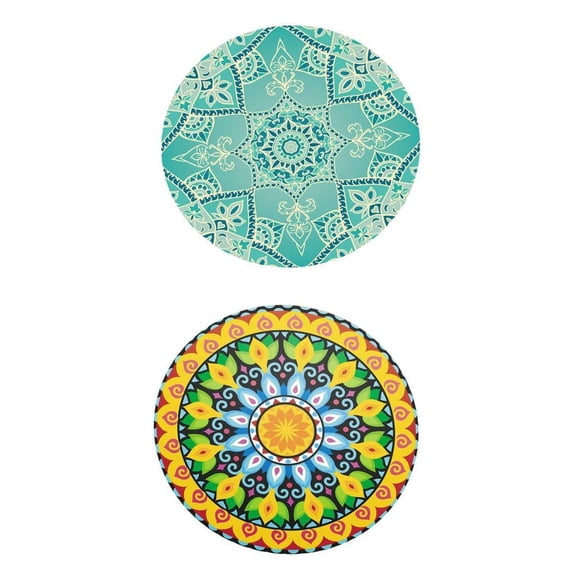 Dualoai 2-pack Fitted Table Cover Digital Printed Round Tablecloth for Dining Room