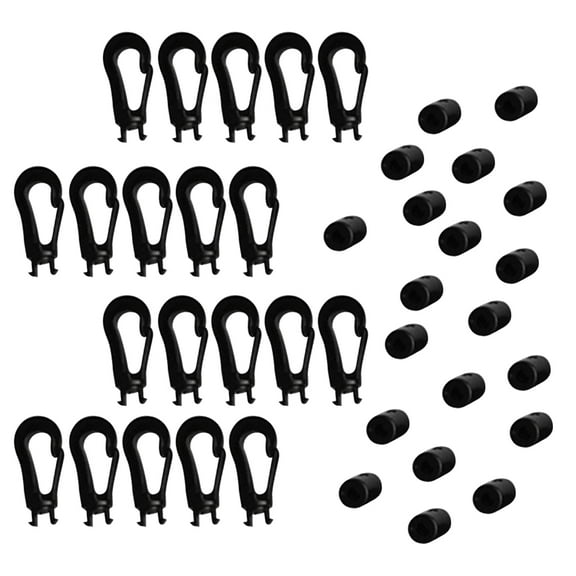 Dualoai 20 Pieces Plastic 5mm Shock Cord Karabiner Hook Elastic Cord Rope Ends Ties for