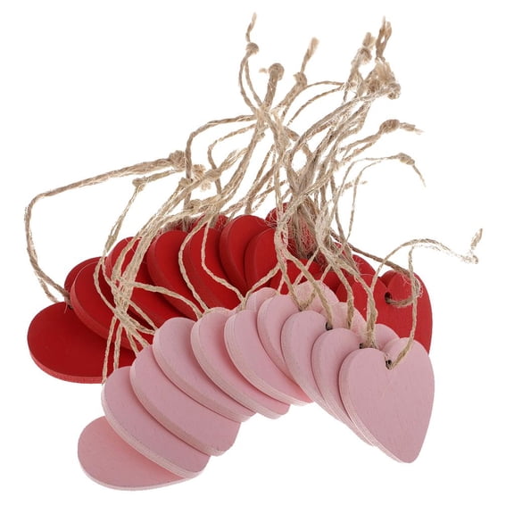 Dualoai 20 Pieces Wooden Love Heart Slices Blank Name Tags Wood Labels Art Craft Pieces
