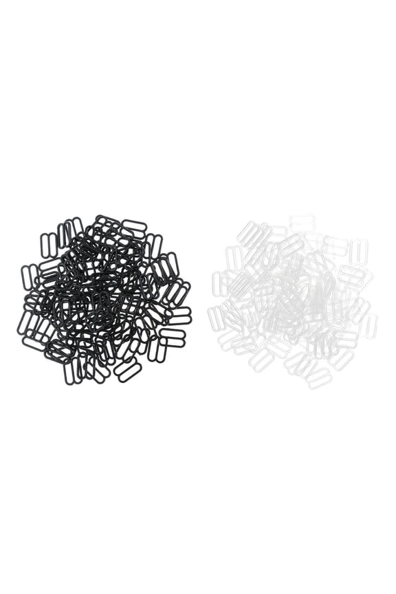 200Pcs Plastic Bra Lingerie Strap Clips Hook Slider Buckle 15mm Clear Black