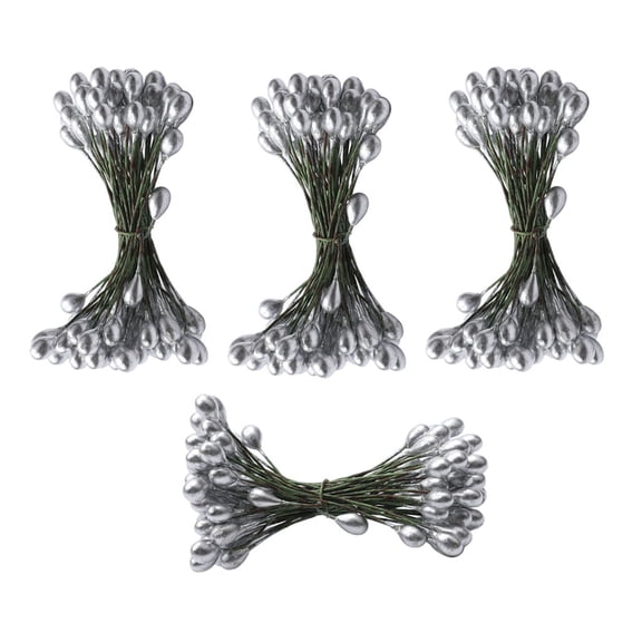 Dualoai 200pcs Artificial Double Head Berries DIY Craft Silver