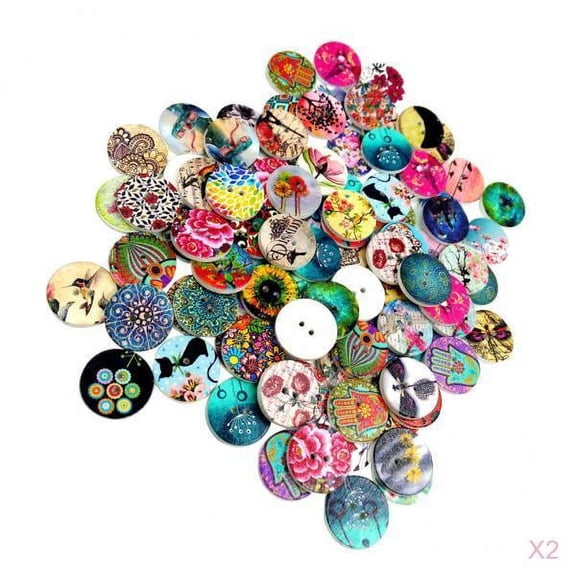 Dualoai 200pcs Wooden Sewing Buttons 2 Holes Decorative Painted Button Scrapbooking 20mm