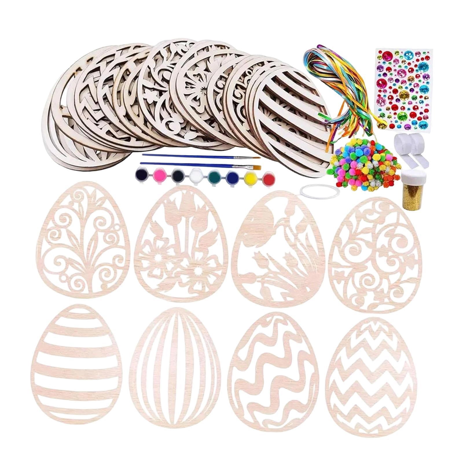 Dualoai 24 Pieces Easter Wooden Egg Cutouts Unfinished for Spring Easter Decorations
