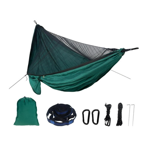 Dualoai 290x140cm Camping Hammock with Nylon Net Backpack Shoulder Travel Hiking Hanging Green