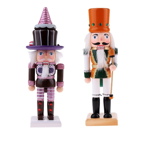 Dualoai 2PCS 25cm Wooden Soldiers Cake Nutcracker Figurines Walnut Puppet Christmas
