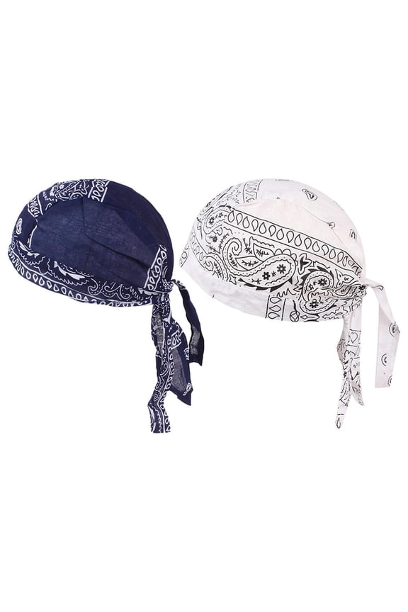 2PCS Men Womens Skull Hats Durag Hair Loss Chemo Hat Pirate Head Scarf Bandana
