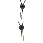 Dualoai 2PCS Western Cowboy Bolo Tie Alloy Black Synthetic Leather Necktie Bola Tie