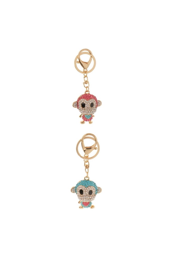 2Pack Monkey Figurine Rhinestone Crystal Charm Pedant Purse Key Chain Girls Gift