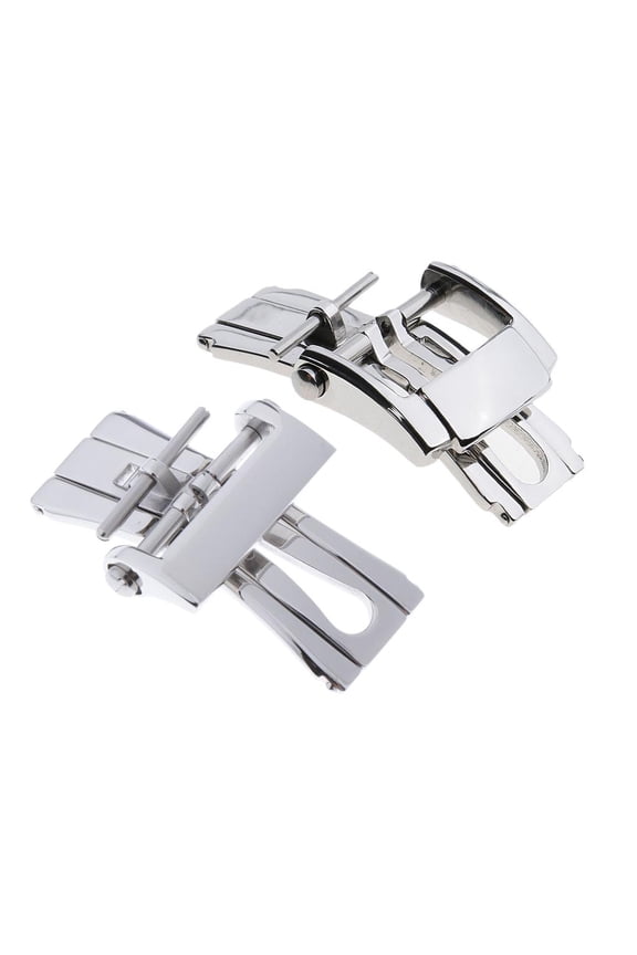 2Pc Silver Polished Stainless Steel Butterfly Deployment Clasp Watch Buckle Fold