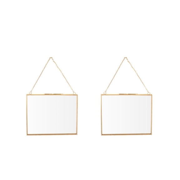 Dualoai 2Pcs 16x14cm 2-side Wall Hanging Glass Photo Frame Picture Frame DIY Photo Frame