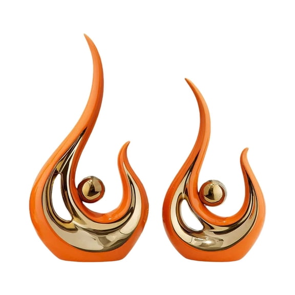 Dualoai 2Pcs Abstract Statue Creative Modern Sculpture for Bedroom Bookshelf Desktop orange golden