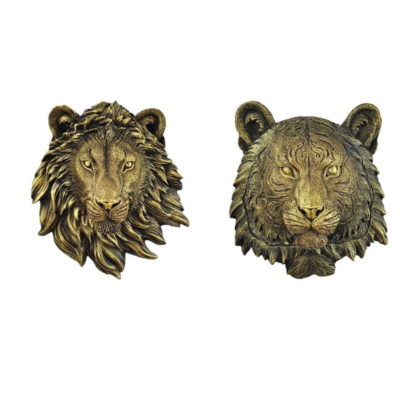 Dualoai 2Pcs Animal Mounted 3D Statue Figurines Home Living Room Decor