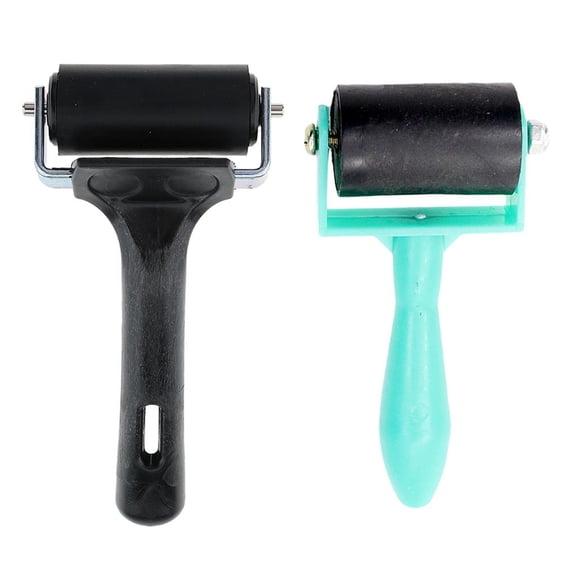 Dualoai 2Pcs Brayer Roller Arts Crafts Paint Inks Rollers Printing Block Brush Tools