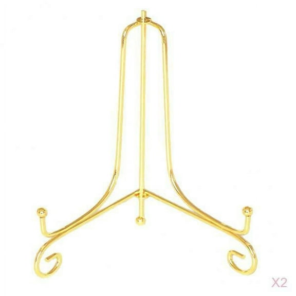 Dualoai 2Pcs Display Easel Showroom Gold Iron Display Presentation Easel Rack 5'' for Dish Plate Prize Metals Storage Organizer