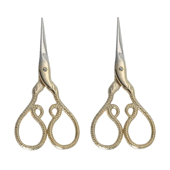 Dualoai 2Pcs Embroidery Scissors, Stainless Steel Sharp Snake Scissors for Sewing Crafting, Art Work, Threading, Needlework - Dressmaker Small Shears
