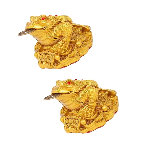 Dualoai 2Pcs Feng Shui Money Toad Charm Treasure Wealth Frog Home Desk Statue Golden