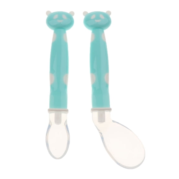 Dualoai 2Pcs/Set Baby Silicone Soft Head Spoon Elbow Combine Infant Toddler Tableware - Blue, as described