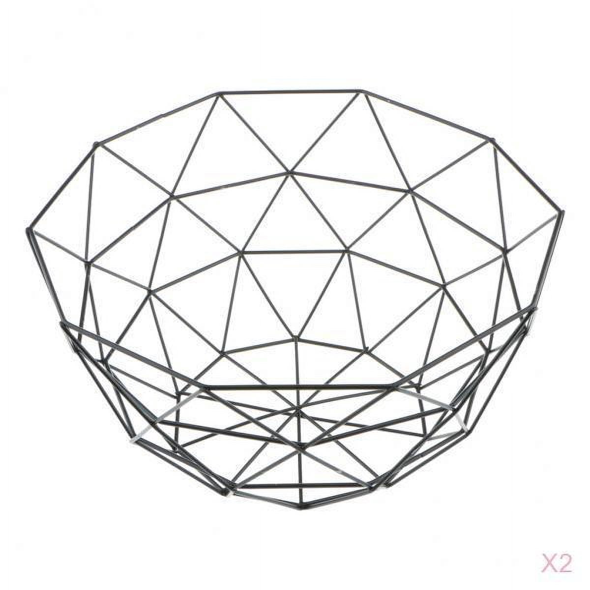 Dualoai 2Pcs Wire Fruit Basket, Round Black Metal Fruit Vegetable, Egg, Bread Storage