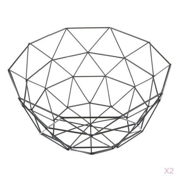 Dualoai 2Pcs Wire Fruit Basket, Round Black Metal Fruit Vegetable, Egg, Bread Storage