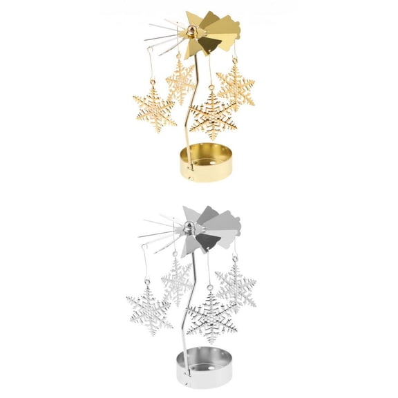 Dualoai 2pack Rotary Candle Holder Snowflake Candlestick Metal Small Craft for
