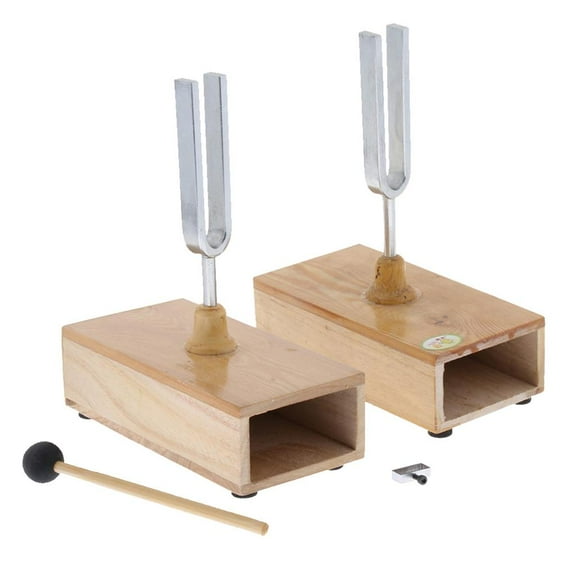 Dualoai 2pcs 440HZ Tuning Fork with Wooden Resonant Box & Hammer Acoustic Instrument