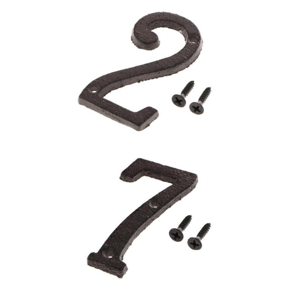 Dualoai 2pcs Cast Wrought Iron Black Antique House Door Number Signs Digits Sticker
