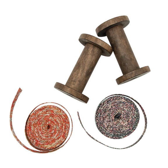 Dualoai 2pcs Natural Wood Bobbins Thread Spools with Sewing Trims Embroidery Floss Wire