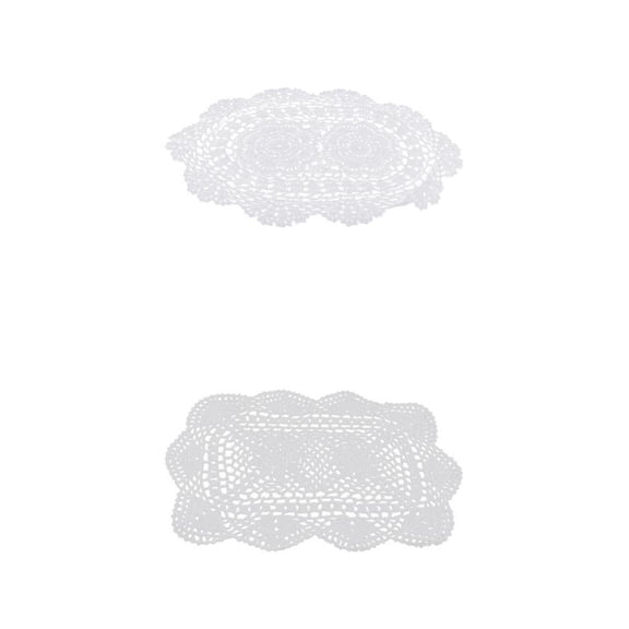 Dualoai 2pcs White Crochet Cotton Lace Doily Table Placemats Doilies Mat 2 Styles