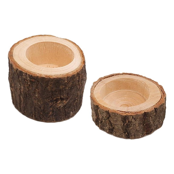 Dualoai 2pcs Wooden Tree Stump Tealight Candle Holder Wedding Party Supplies