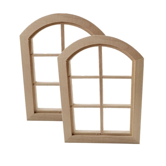 Dualoai 2x 1/12 Birch Dollhouse Window Model Miniature Furniture Decor Room Ornament