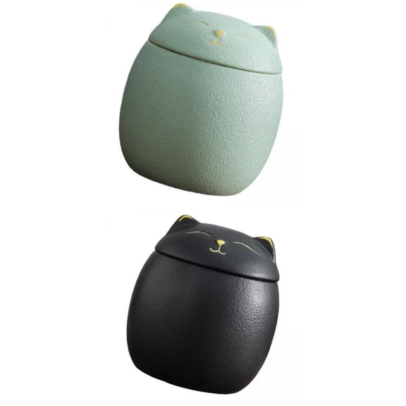 Dualoai 2x Cat Shape Ceramic Canisters Coffee Sugar Tea Storage for Kitchen