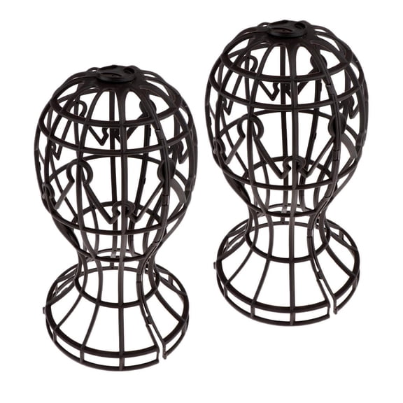 Dualoai 2x Stable Collapsible Wig Hair Extensions Storage Display Stand Dryer Rack Brown