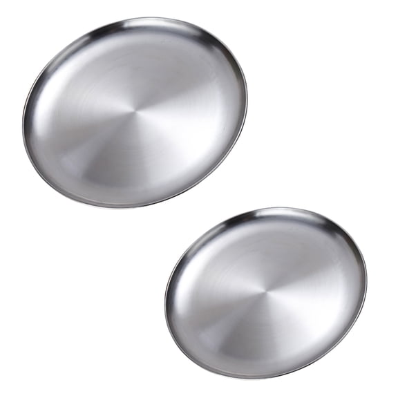 Dualoai 2x Stainless Steel Food Plate Platter Serving Dish Fruit Rice BBQ 20 + 26cm