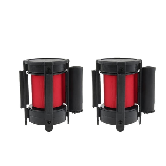 Dualoai 2xStanchion with Retractable Belt Queue Crowd Control Barrier Wall Mount Red