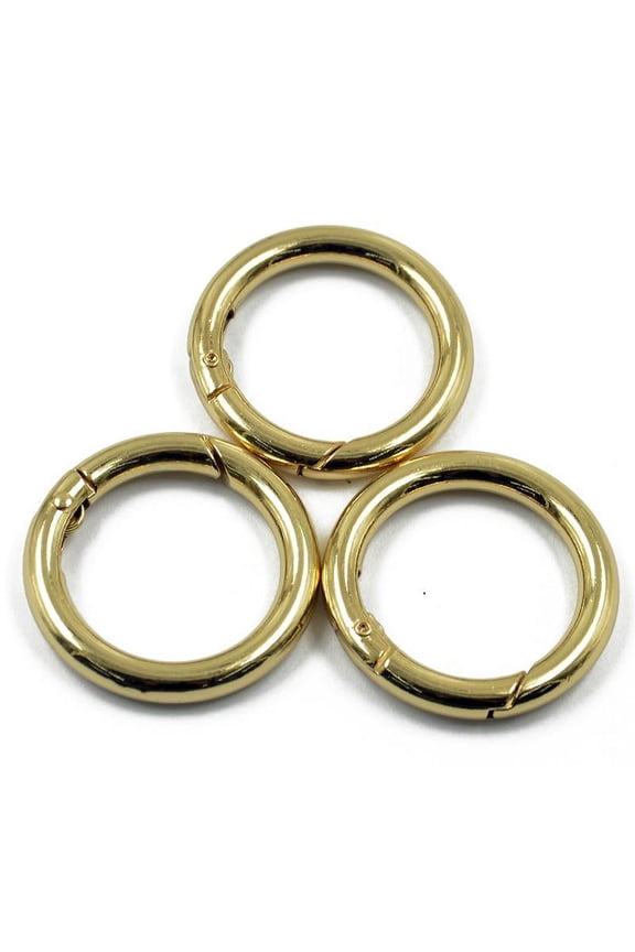 3 GOLD CIRCLE ROUND CARABINER CAMPING SPRING SNAP CLIP HOOK KEYCHAIN KEYRING