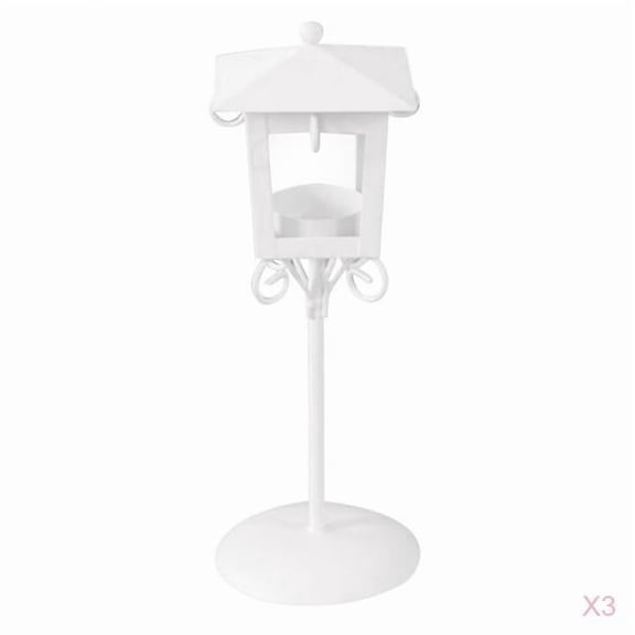 Dualoai 3 Pcs Candle Holder Street Lamp Shape White Wedding Candlestick Lantern