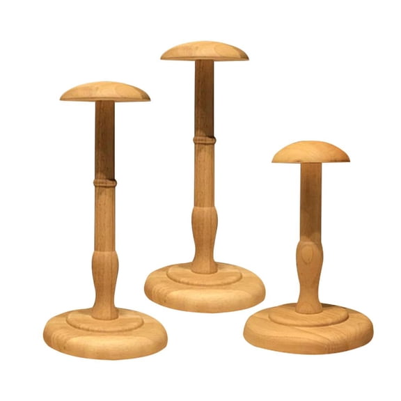Dualoai 3 Pcs Wooden Hat Wig Display Stand Holder Free Standing Rack Organizer