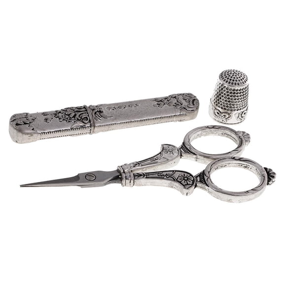 Dualoai 3 Pieces / Piece European Vintage Floral Style Tailor Embroidery Scissor Thimble