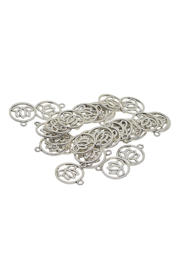30 Pieces Tibetan Silver Hollow Out Yoga Lotus Flower Pendant Charms DIY Making