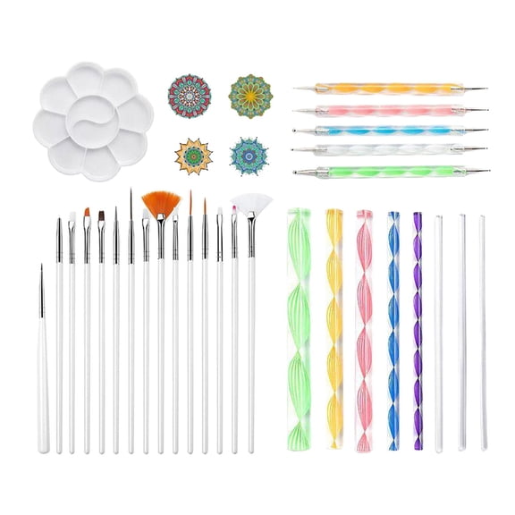 Dualoai 33 Pack Mandala Dotting Tools Rock Painting Kit Dot Art Pen Paint Watercolor Set