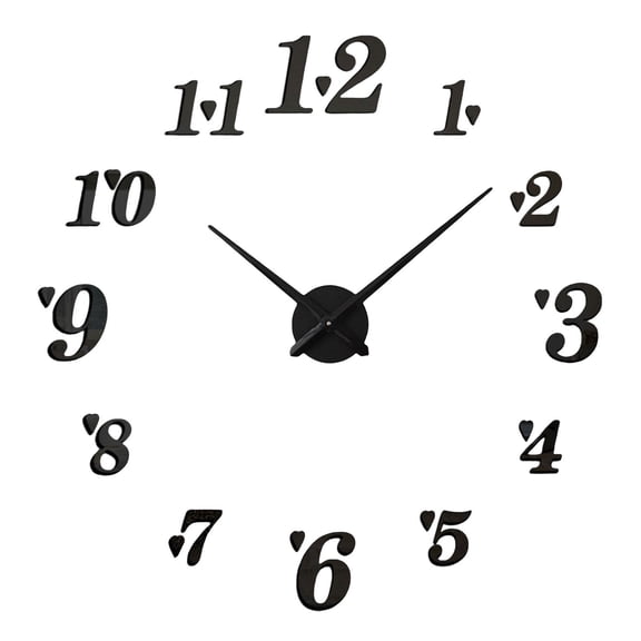 Dualoai 3D Frameless Wall Clock Sticker DIY Large Arabic Numerals Wall Clock for Bedroom Black