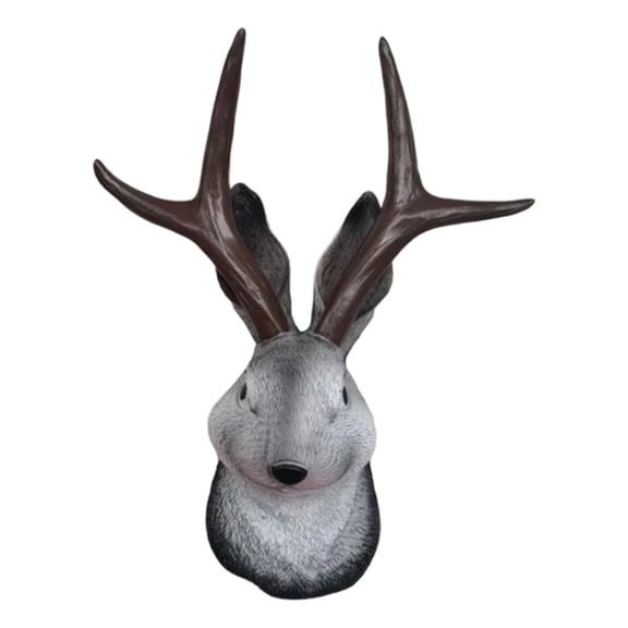 Dualoai 3D Rabbit Head Statue Wall Mount Resin Bunny Sculpture for Office Decorative