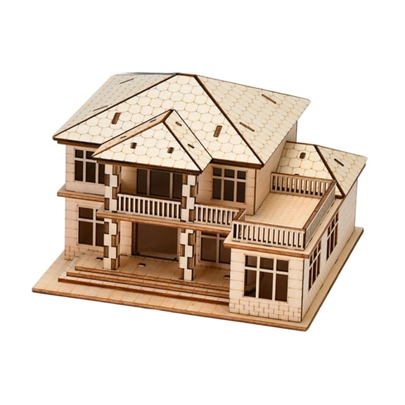 Dualoai 3D Wooden House Puzzles Craft Young Modeler Birthday Gift House Building Kit 2 Tier