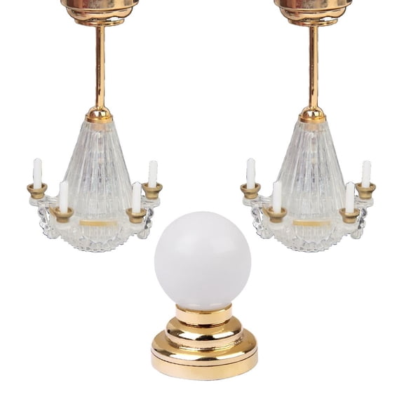 Dualoai 3Pcs 1/12 Dollhouse LED Light Table Lamp W/ Battery Bedroom Decorative Toys