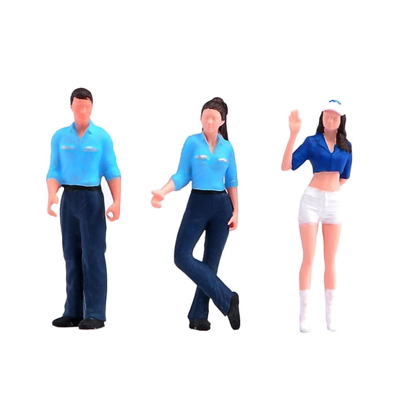 Dualoai 3Pcs 1/64 Figure Model Dioramas DIY Projects Sand Table Layout Decoration Train Railway Man Woman Figurines Miniature Scenes Blue
