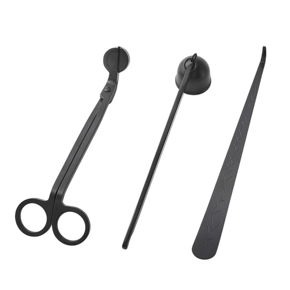 Dualoai 3Pcs/Set Stainless Steel Candle Candle Accessory Set Snuffer Trimmer Hook Wicks Dipper Scissors Clipper Home Extinguisher Tool Black