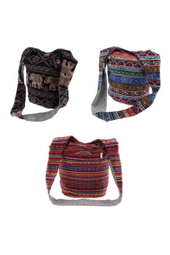 3x Bohemian Crossbody Shoulder Bag Hippie Gypsy Zip on Top Bag