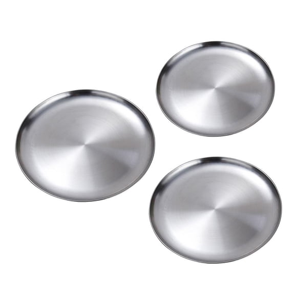 Dualoai 3x Stainless Steel Food Plate Platter Serving Dish Fruit Rice BBQ 20+23+26cm